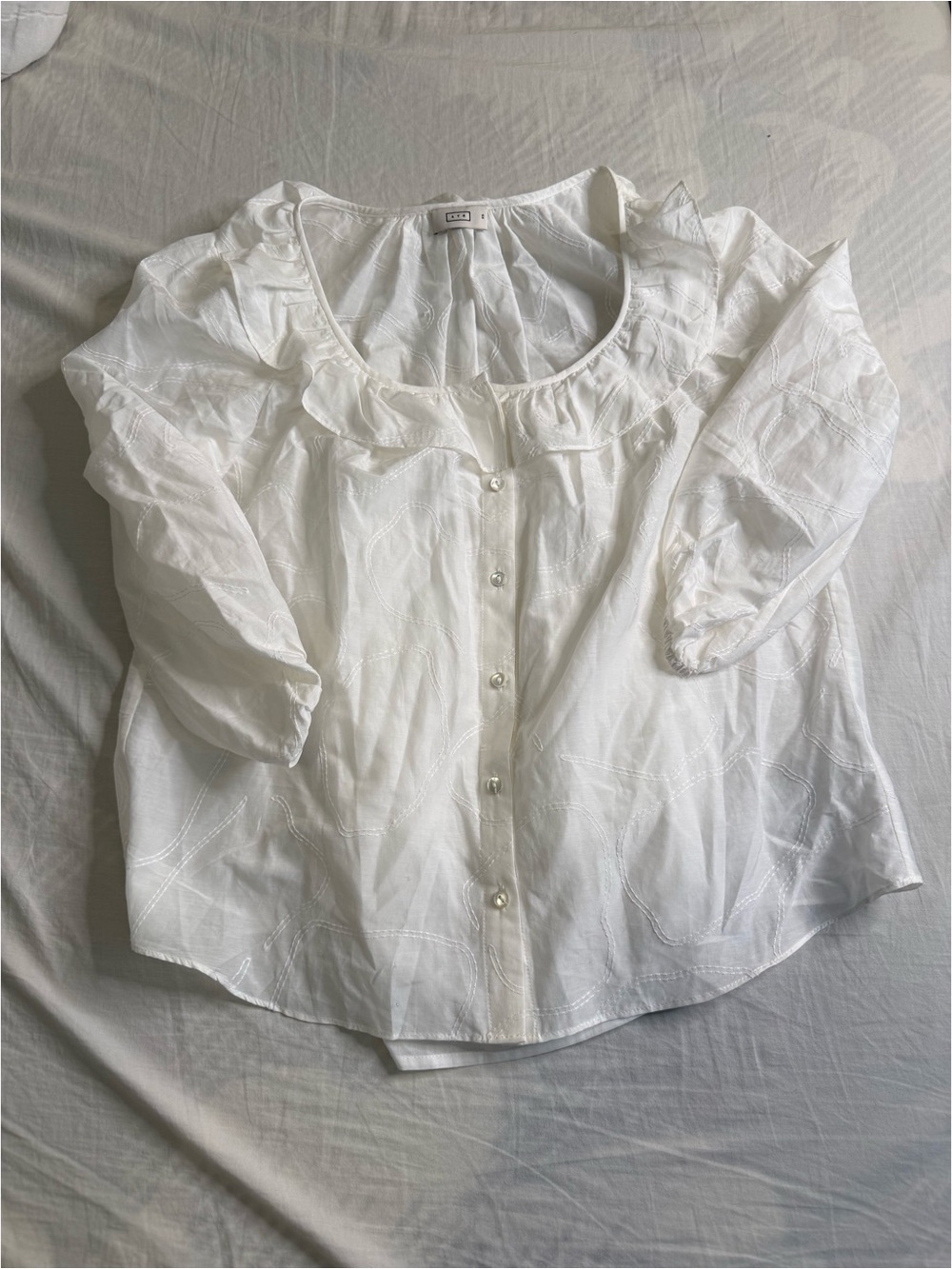 White Ruffle Scoop-Neck Button Front Top - Picture 2 of 5